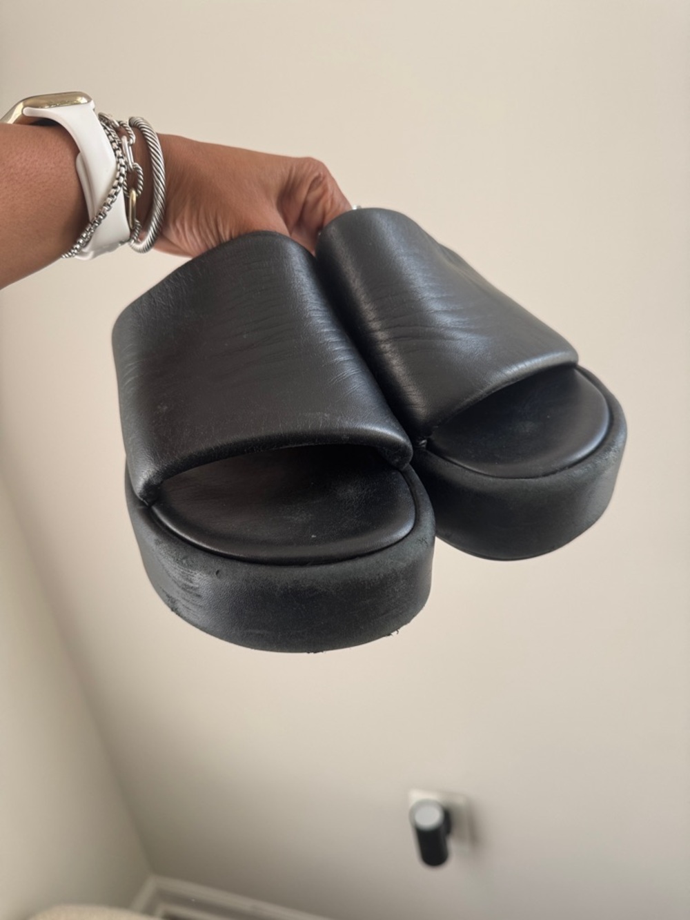 Balenciaga Black Platform Slide Sandals with Logo Heel Sz 40 - Picture 2 of 8